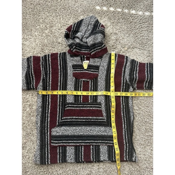 BAJA Hoodie Men Small Gray Red Striped‎ Hooded Pullover Southwestern Surf - Picture 2 of 5